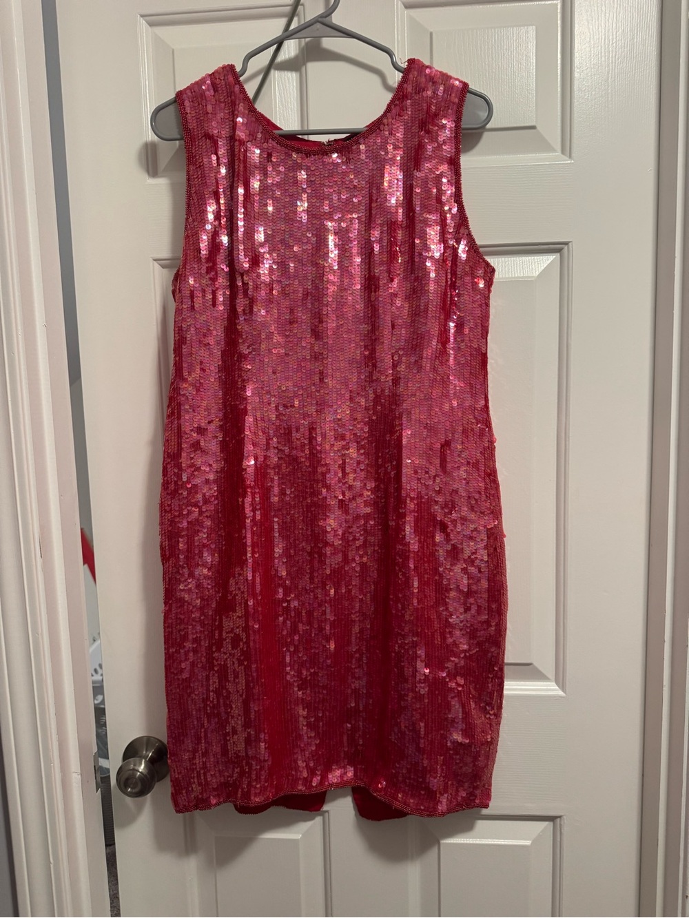 Vintage 80s Carolyne Barton Pink Red Sequin Beaded 100% Silk Cocktail Dress M